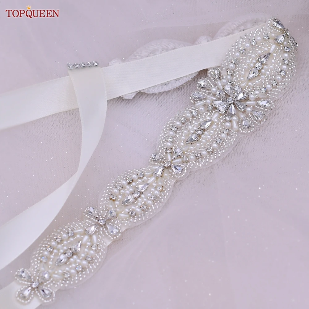 Bridal Belt TOPQUEEN ddmysmile Rhinestone Crystal Beaded Sash Wedding Accessories Women's Prom Party Dresses Waistband S490 Smile