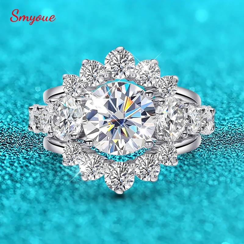 Smyoue 9.8CTTW Certified Full Moissanite Engagement Ring for Women Sparkling Simulated Dia Jewelry S Sterling Sier GRA smile