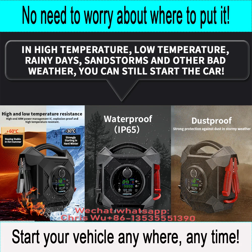 COSSIFTW 12V/24V 18000Amp battery booster 80000mAh UltraSafe Lithium Jump Starter for 6 8 12 16 cylinder IP65