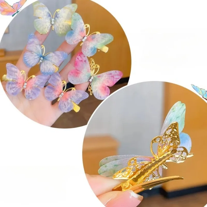 Clips Hair 3D Butterfly Dia ddmysmile Gradient Color Hairpin Baby Girl Moving Wings Bownot Hairpin Barrettes Hairgrip Hair Accessories Smile