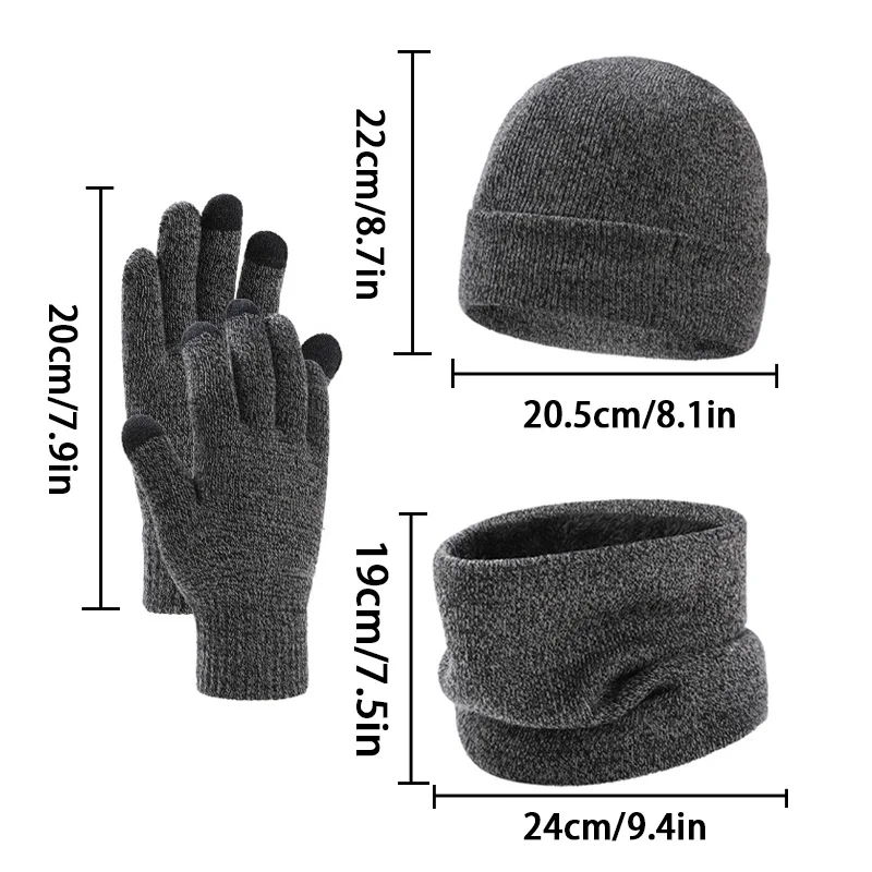 Hat Scarf Gloves 3pcs Set Women Men Winter Warm Knitted Beanie Hat Neck Warmers Outdoor Ski Cycling Windproof Full Finger Gloves smile