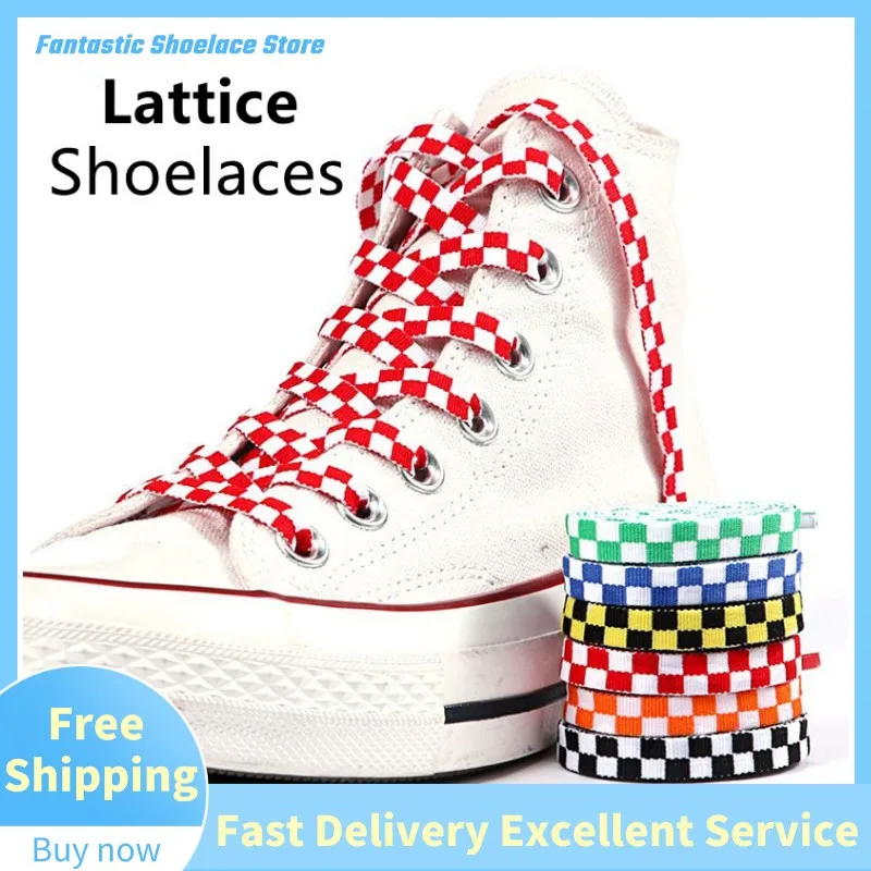 White New Checkered Black Grid Flat Shoelaces Printing Ribbons Shoe Laces Sneaker ddmysmile Man Women Mosaic Shoelaces Laces For Shoes Smile