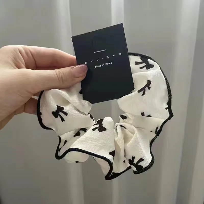 Hair Design Bands Elastic Scarf Women Silk Ponytail Holder Girl Hair Rubber Bundles Hair Tie Black Scrunchies Korean Headdress smile