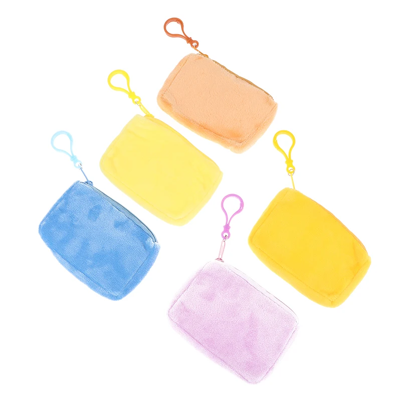Color Candy Plush Cute Coin Purse Women Minimalist Square Change Pouch Wallet Headphone Bag Key Holder smile