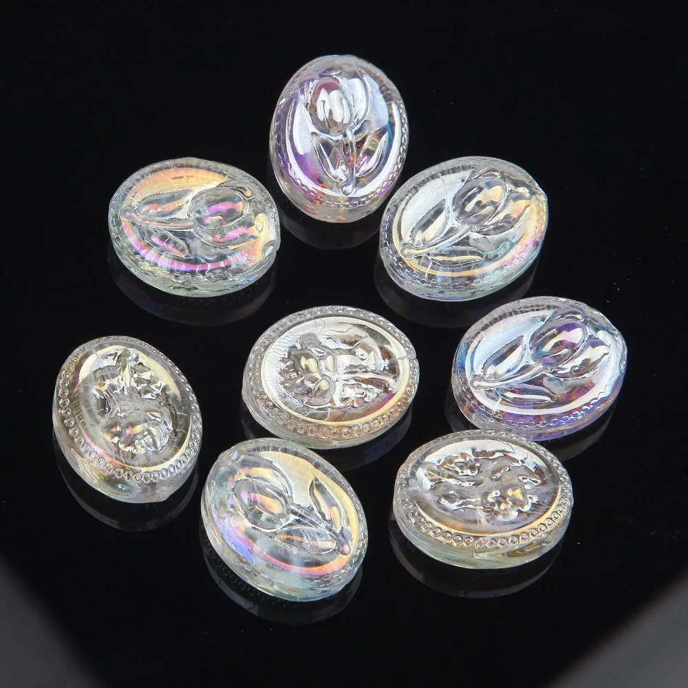 Roses Tulip Oval 20pcs Flower Beads AB Color Bead Charms for Jewelry Making Bracelet Necklace DIY Handmade Findings 15*19mm smile 15*19mm