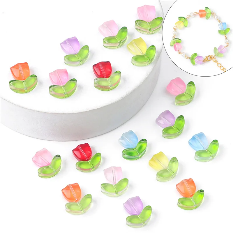 pcs Tulips Flowers Lampwork Beads Glass Flora For Jewelry Making Needlework Bracelet Necklace Craft Supplies 5