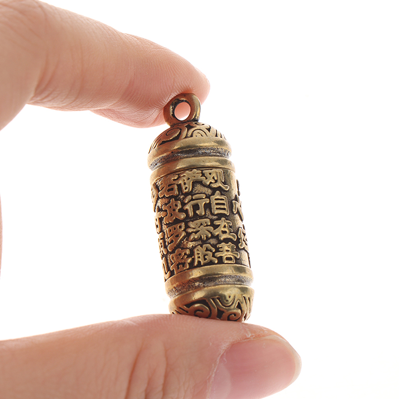Hollow Brass Buddha Bottle Sutra Cylinder Pendant Keychain Handmade Vintage Pill Box Container Bottle