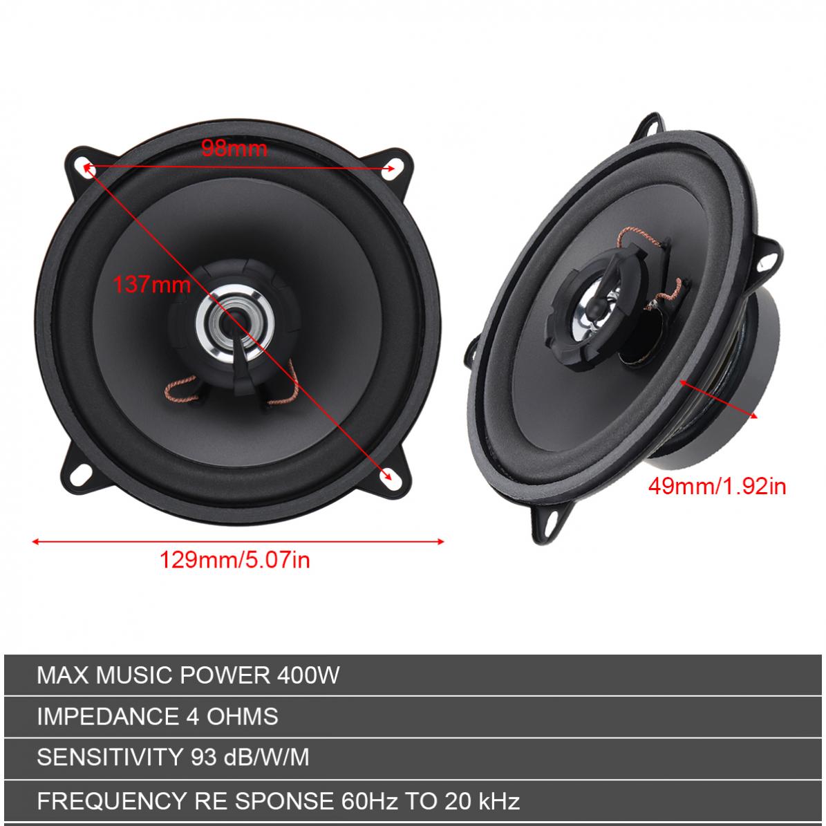 1 /2 pcs 5 Inch Car Speakers 400W 2-Way Universal Subwoofer Car Audio Music Stereo Full Range Speakers for Car Auto Speaker