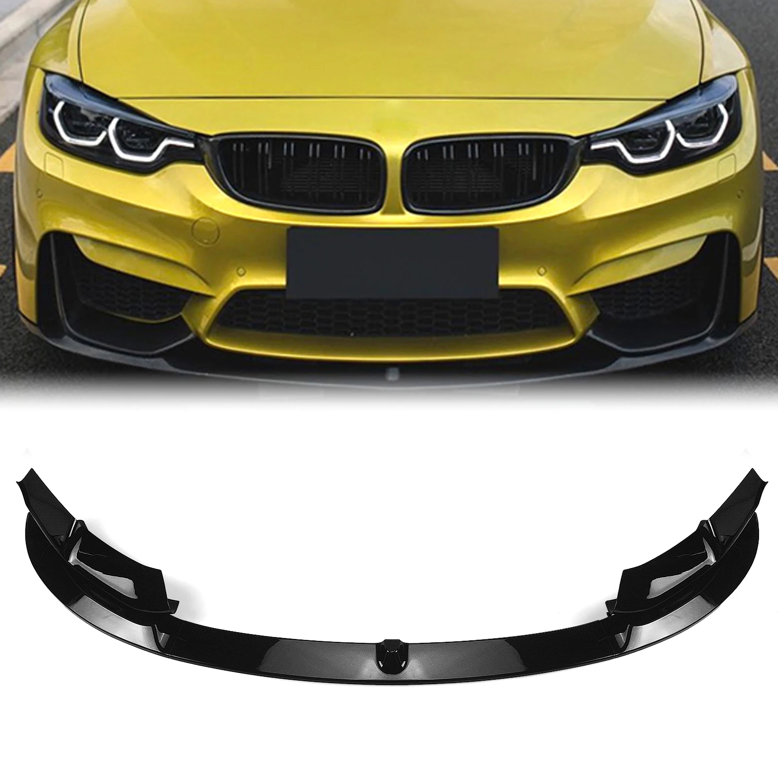 F80 M3 For F83 F82 M4 2015-2020 Gloss Black Front Bumper Spoiler Lip Blade+Lower Side Air Vent Hood Cover Splitter Body Kit smile Blade+Lower