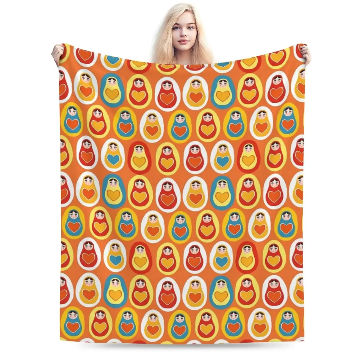 Russian Dolls Matryoshka Orange Blue Red Yellow Blankets Soft Warm Flannel Throw Blanket Cover for Bed Picnic Travel Home Sofa
