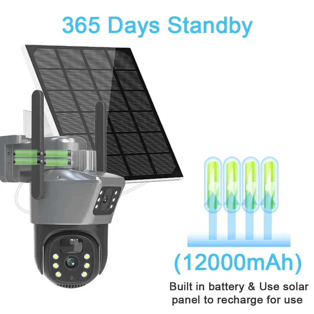Solar PTZ Wifi Camera Dual Lens 8MP 4K Suitable For Waterproof Security CCTV Video Surveillance Camera Light Alarm IP Camera