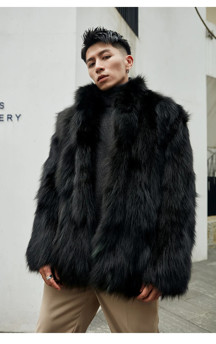 genuine natural raccoon fur coat mens fashionable stand up collar jacket warm winter coat 241108