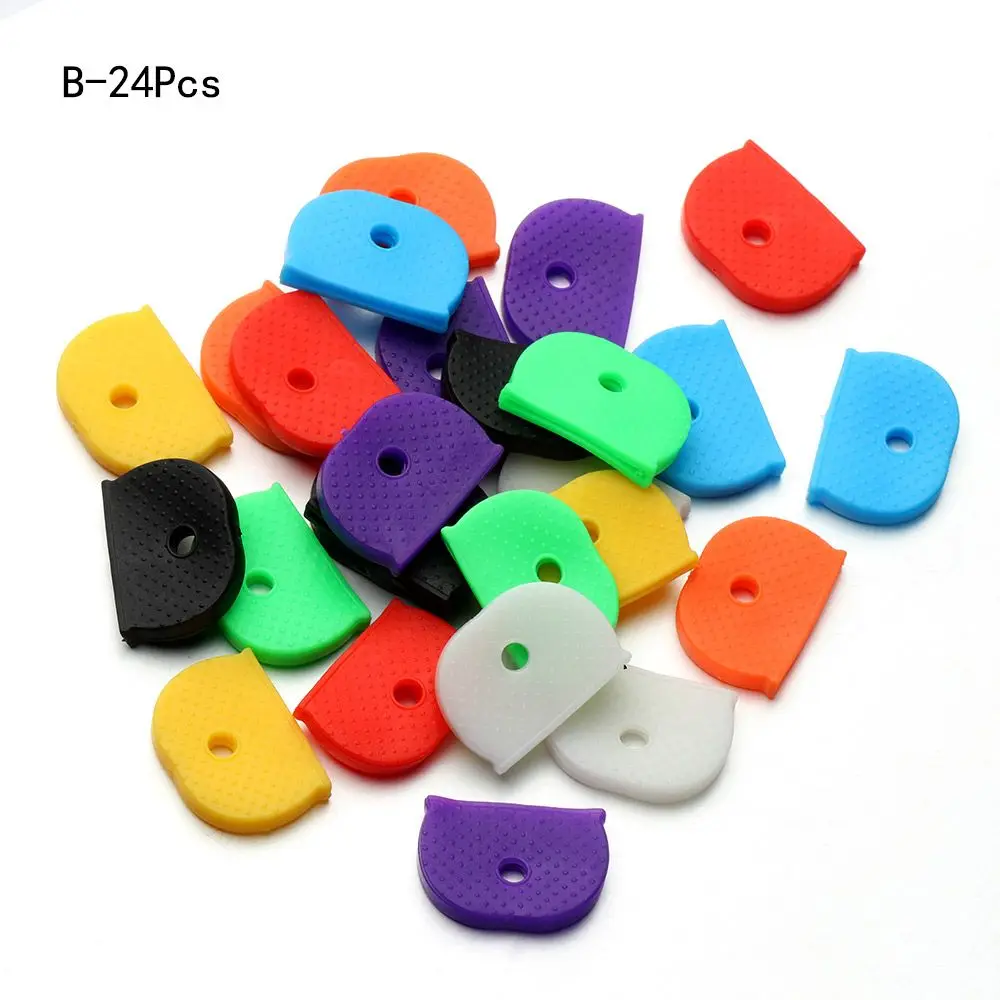12/24/32Pcs Key Cap Tags Label ID Silicone Coding Color Key Identifier Cover Keyring Label Keys Organizer