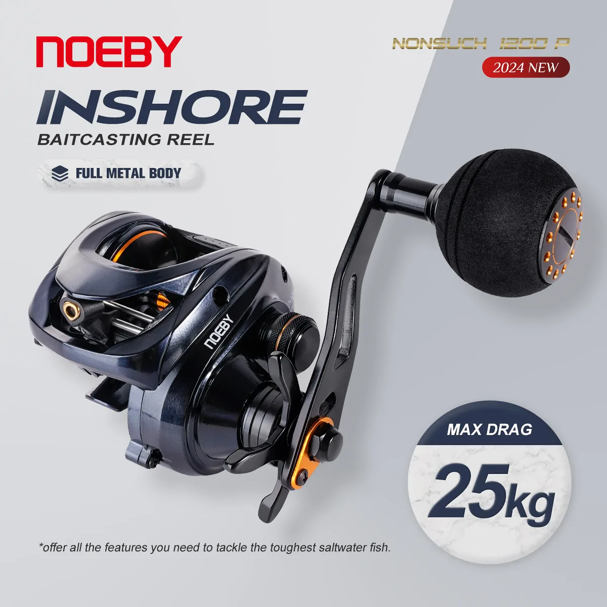 ddmysmile New Baitcasting Noeby Inshore Fishing Reel Full Metal Body 25Kg Max Drag 6.31 Rear Ratio Big Game Saltwater Fishing Reels Smile