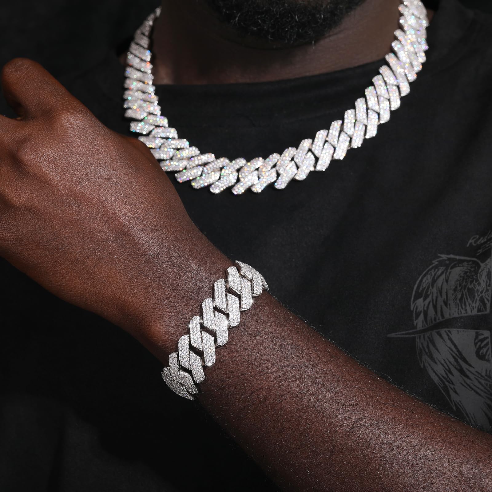 cuban k necklace designer for men 20MM wide 3 row bg dia iced out chain prong choker rapper hip hop thick gold jewelry woman Christmas gift