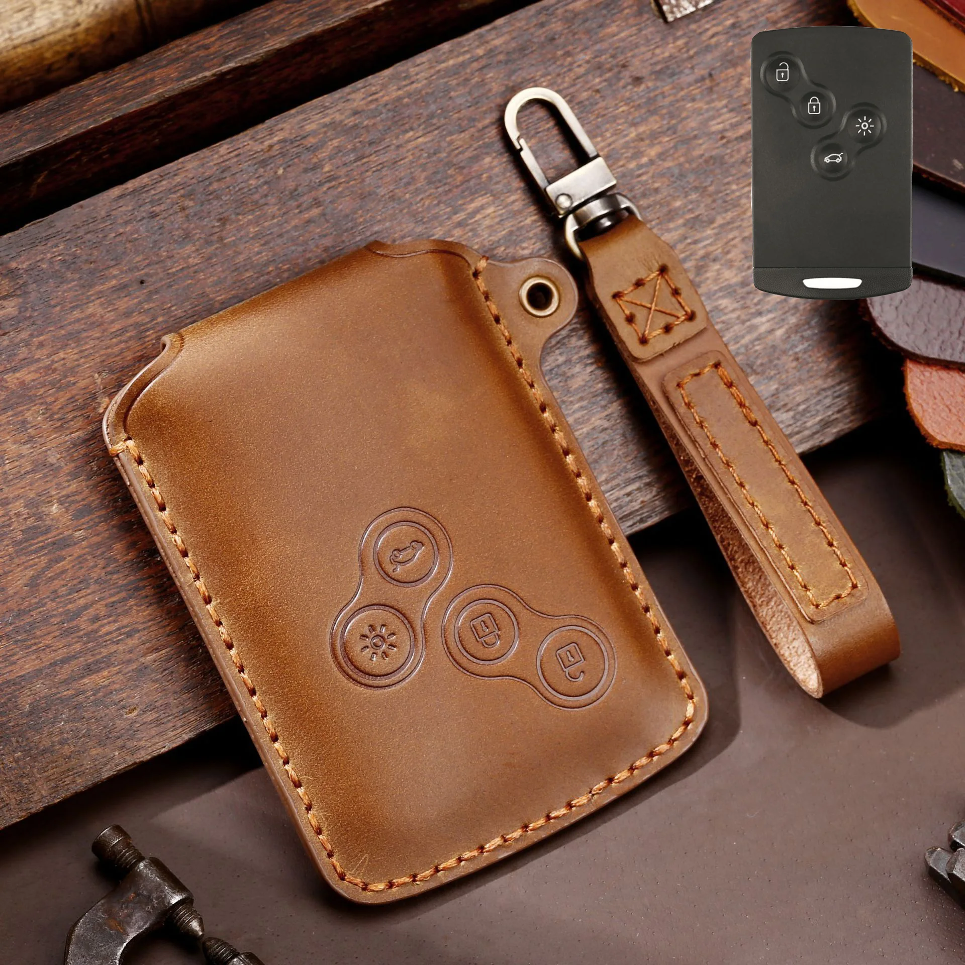 Horse Leather Car Crazy Key Case Cover For Renault ddmysmile Duster Kaptur Clio Captur Logan Megane 2 3 Laguna Fluence Zoe Koleos Scenic D Smile