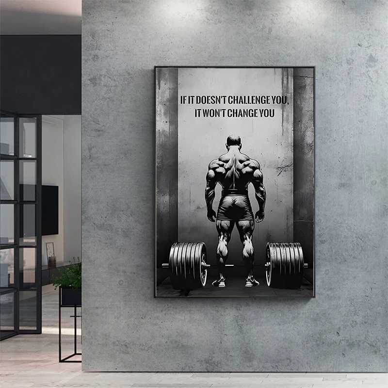 Challenge Change You Motivational Poster Modern Wall Art Black and White Canvas Painting Printing Spoer Picture for Home Gym Room Decor W241109
