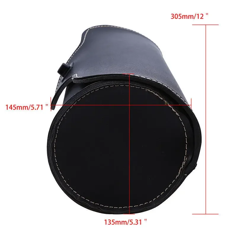 Motorcycle Black PU Roll Barrel Tool Bag Luggage Saddlebag Scooter Offroad Old School Cruiser Bobber Chopper Touring Scooter
