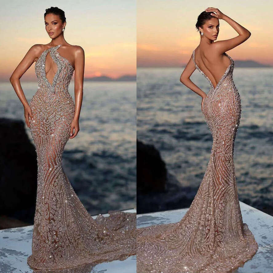 Evening Sparkg Dresses Mermaid Rhies Crystals Sequined Backless Prom Gown Party Dress Vestido De Noite Custom Made 6660311