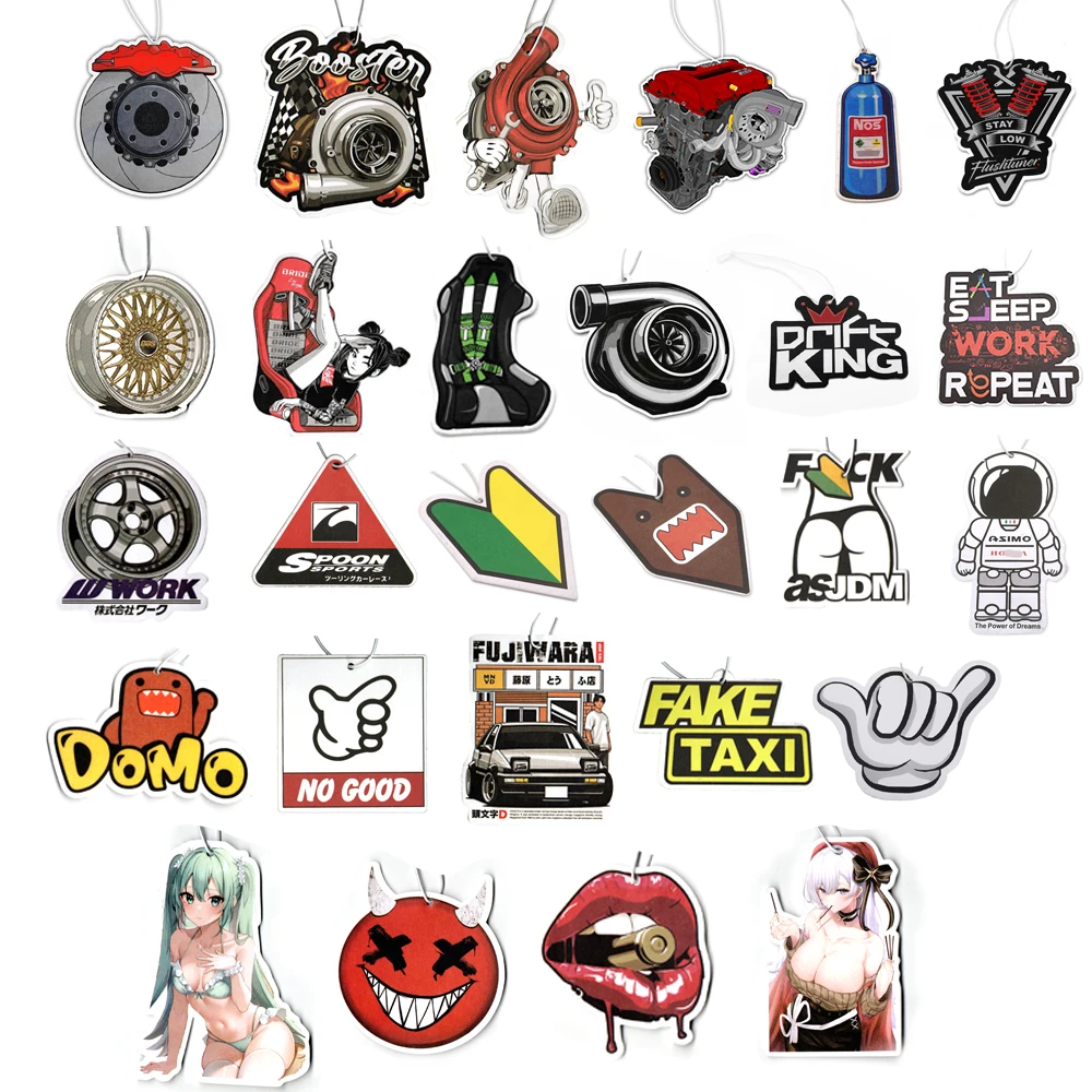 JDM Racing Car Auto Tuning Parts Air Freshener Girl Rear View Mirrow Pendent Turbo Brake Disc Wheel Rim Fake Taxi Initial D