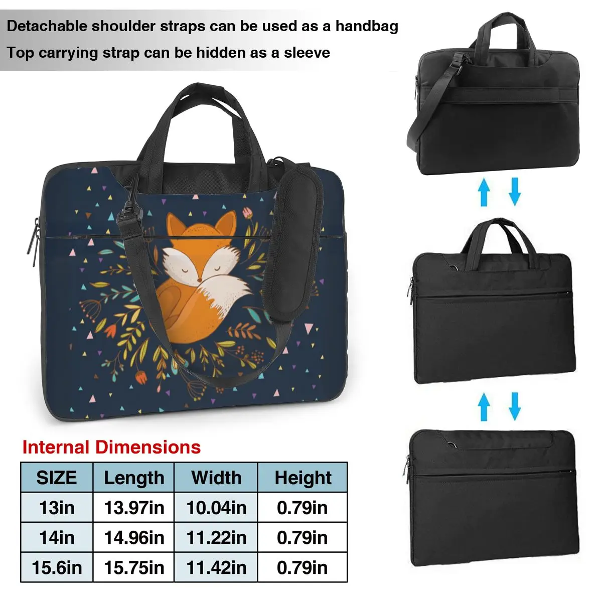 Flowers And Fox Cute Triangles Laptop Bag Animal For book Air Pro HP Huawei Microsoft 13 14 15.6 Case Soft Shockproof Pouch smile