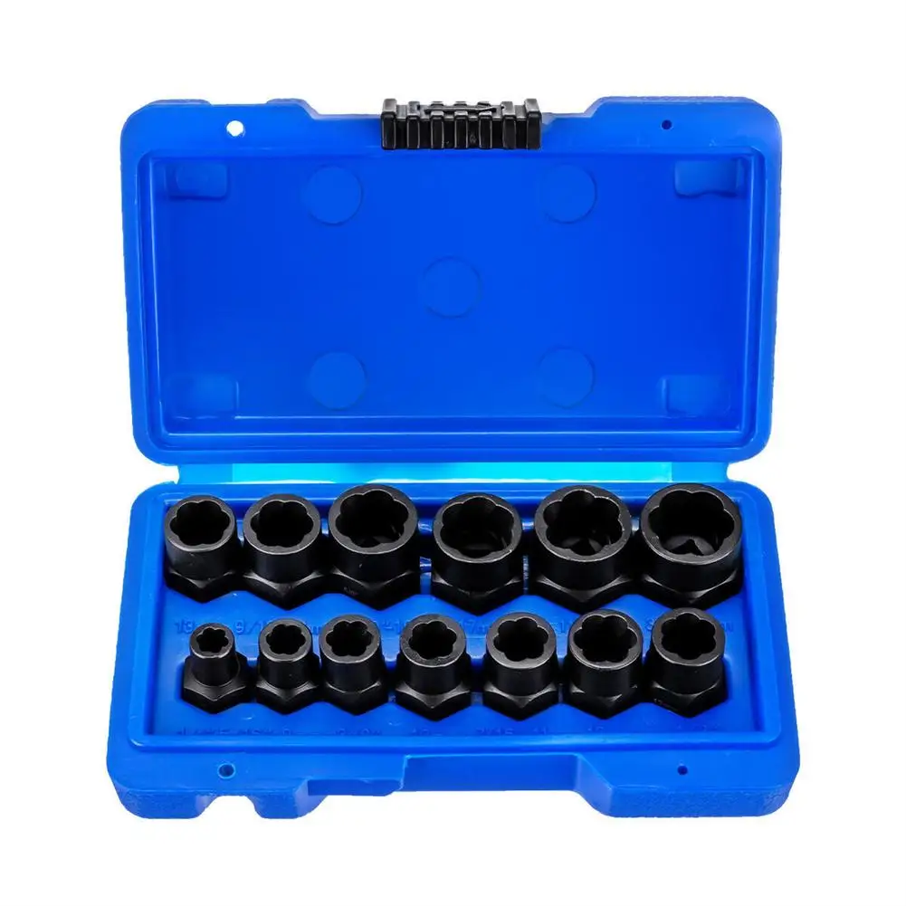 Nut Extractor Bolt 13Pcs Set 3/8" Square Drive Nut Remover Socket Tool Wheel Lock Removal Kit For Damaged Frozen Studs Screws smile 3/8"