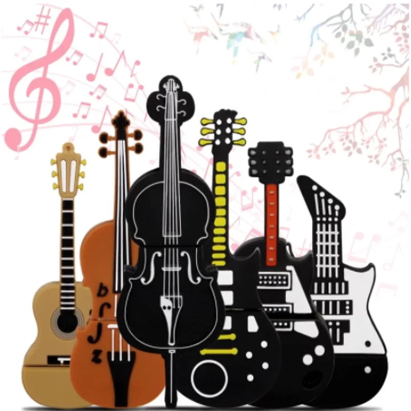 Hot sale Music Model USB flash drive Guitar Pen drive Violin Pendrive Cello Memory stick Beth U disk Free key chain 16GB 32G 64G
