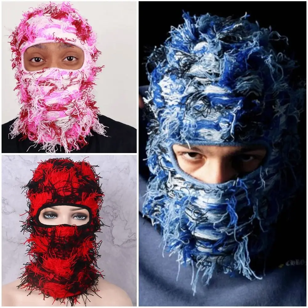 1Pcs Balaclava Distressed Knitted Full Face Ski Mask Shiesty Mask Camouflage Balaclava Fleece Fuzzy Balaclava Ski Balaclava