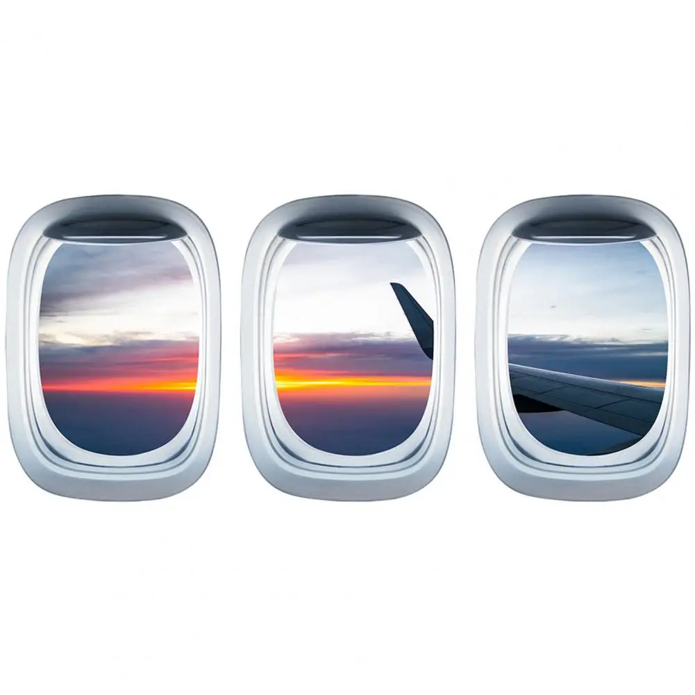 Airplane Window Decal 3Pcs/Set Useful Removable Window View Landscape Wall Decor Airplane Wall Stickers for Classroom