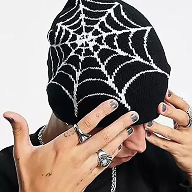 Web Y2K Spider Beanies Gothic Jacquard Knitted Hat Wool AcrylicWomen Winter Warm Ski Hats Skullies Elastic Sport Cap smile