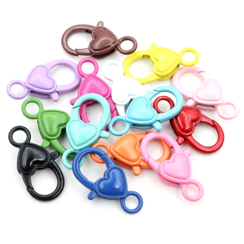 10pcs 26x19mm Gold 2025 Sier Plated Colorful Heart Jewelry Findings,Lobster Clasp Hooks for Necklace Bracelet Chain new DIY Making