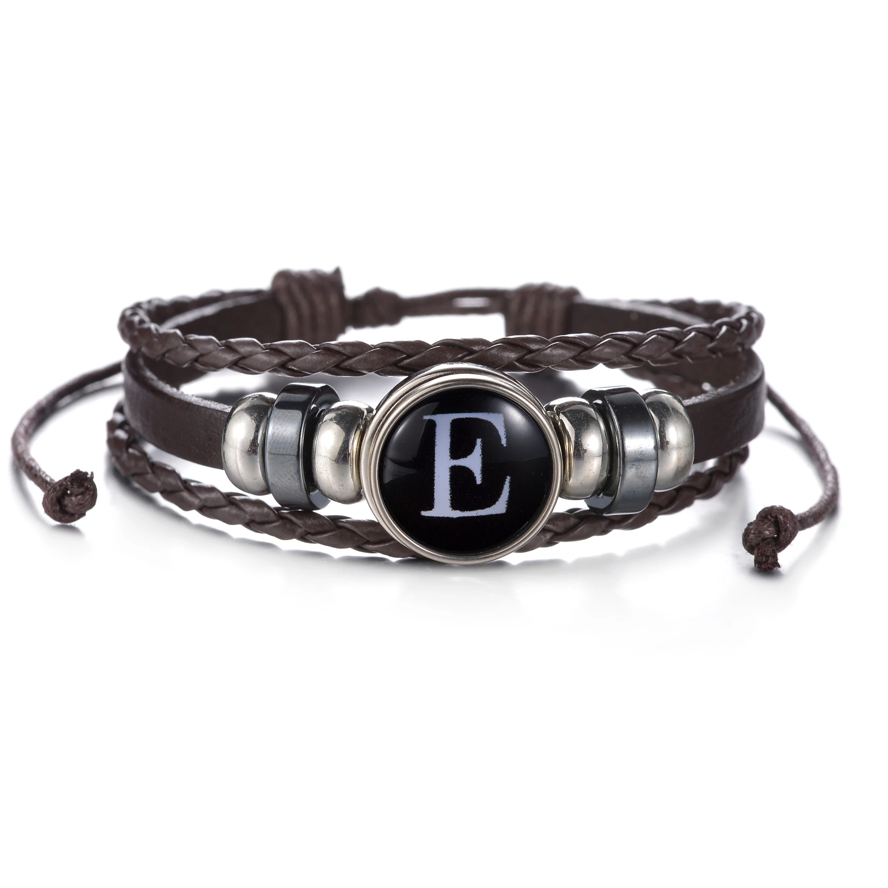 Men Vintage Letter Punk Leather Bracelet Brown Handmade Braided Multilayer 26 Initials ID Name Friendship Bracelets Gifts smile