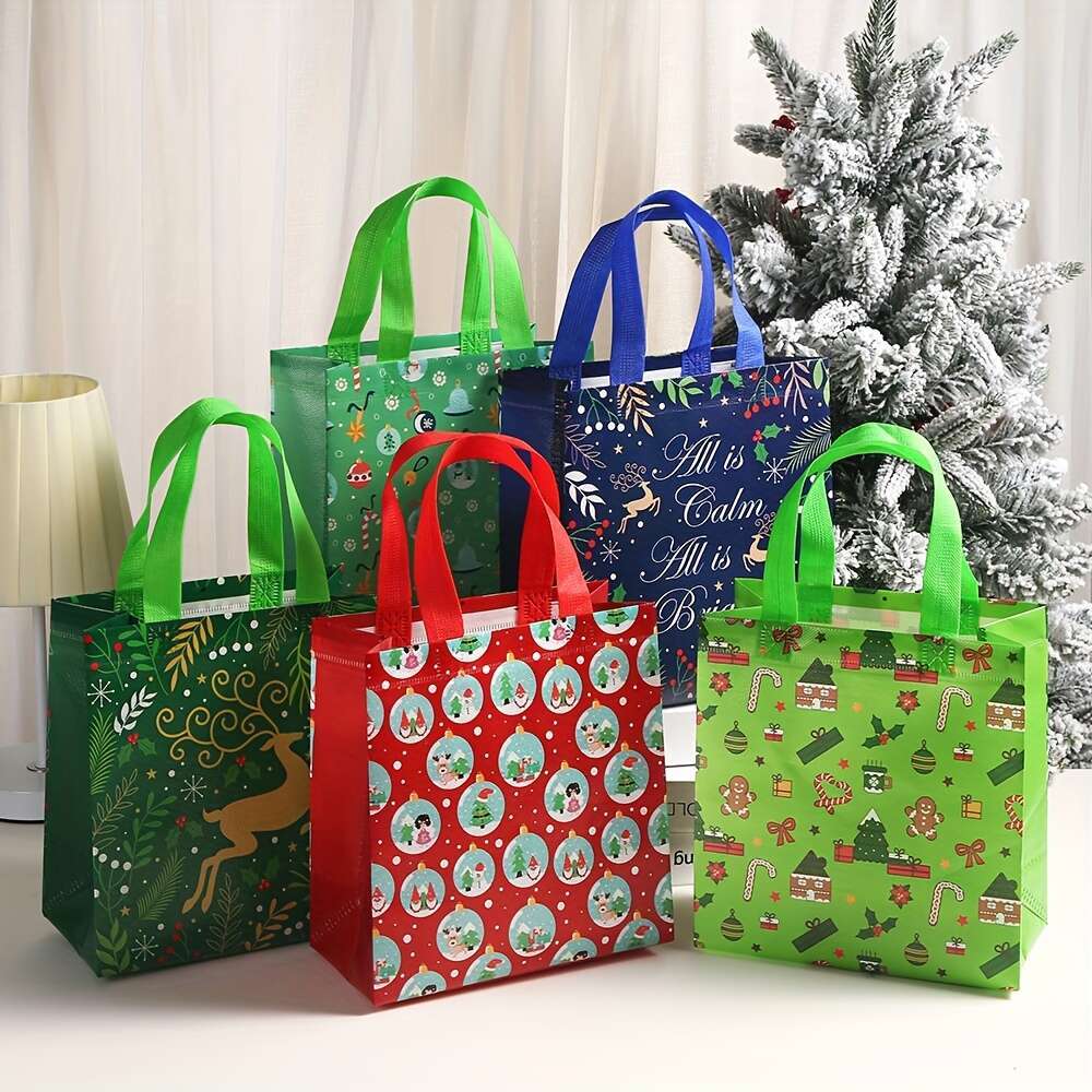 Christmas Gift Bag Set - 32/16/8pcs, Festive Non-Woven Tote Bags with Holiday Prints Party Favors, Candy & Presents, Perfect for Christmas Celebration