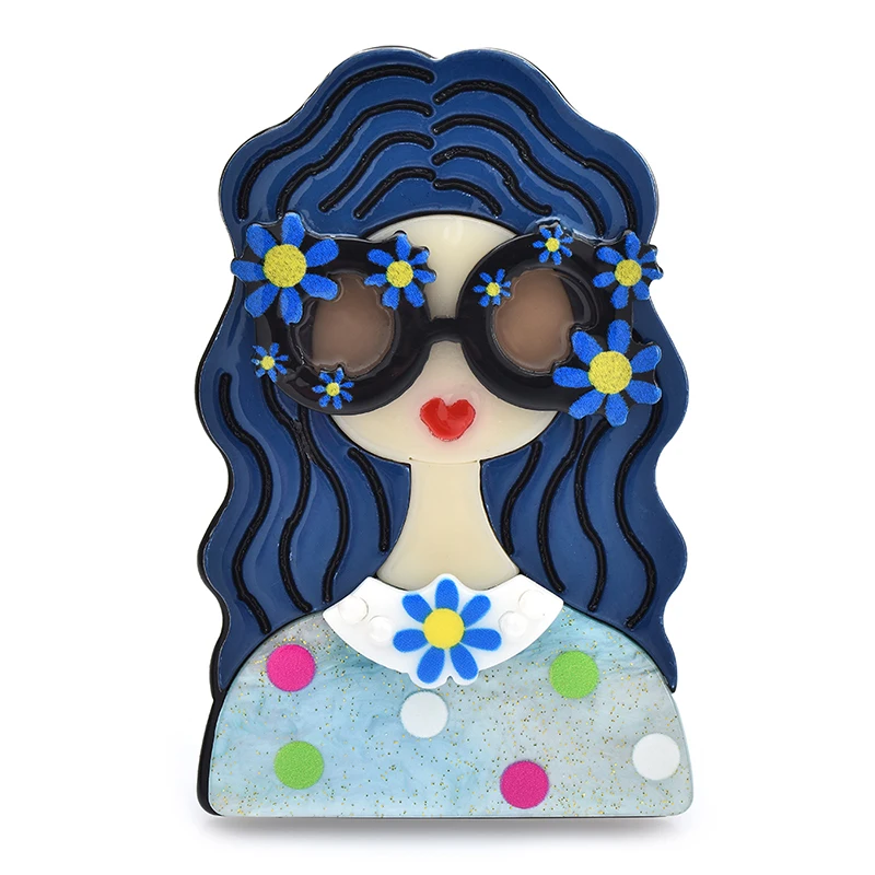 Wuli&baby Acrylic Beautiful Lady Brooches For Women 4-color Wear Flower new Glasses Girl Figure Party Casual 2025 Brooch Pins Gifts