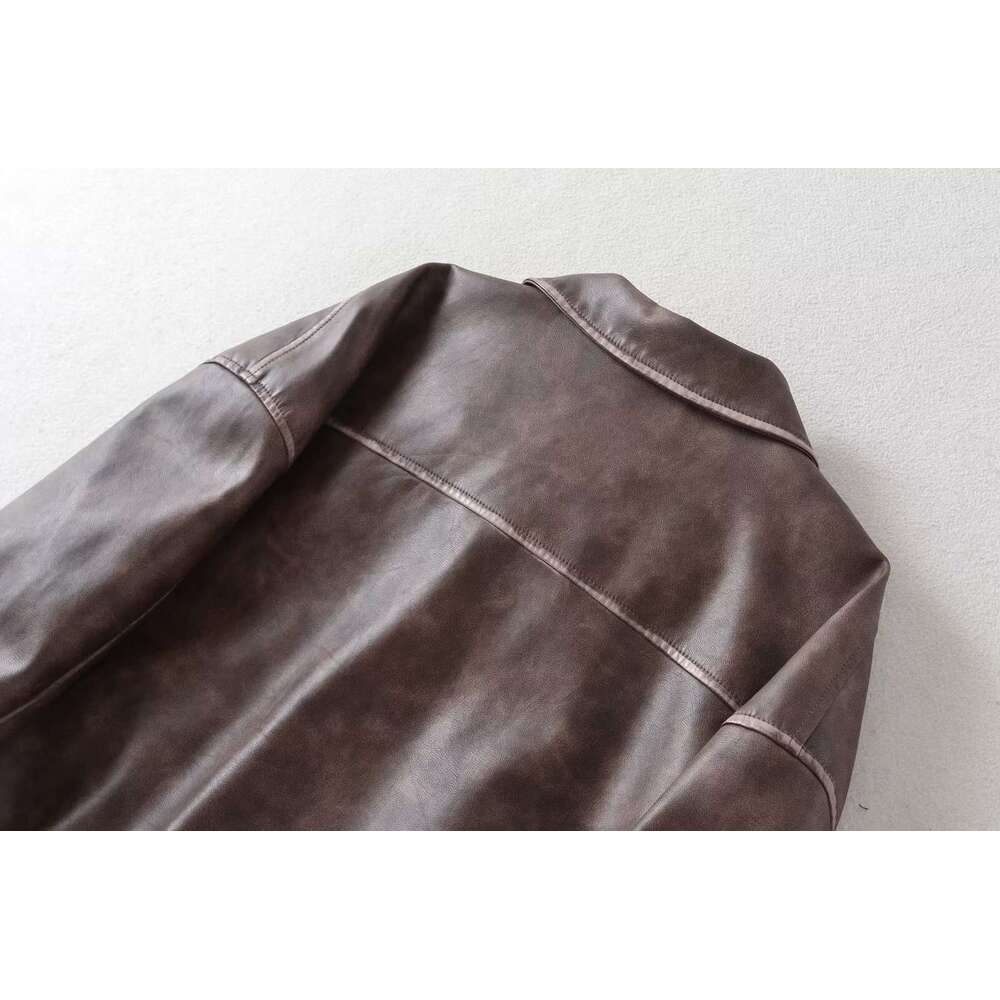 shanshi leather jacket women Autumn/Winter New Women's Wear Heavy Duty Color Cleaning and Water Washing Loose Leather Jacket