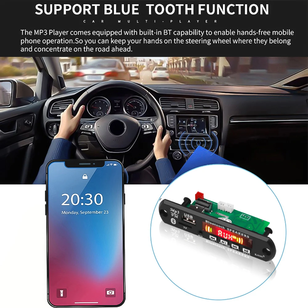 Bluetooth 5.0 MP3 Decoder Board 6W Amplifier Car MP3 Player FM Radio Hand-free Call Recording Module For Remote Music Speaker