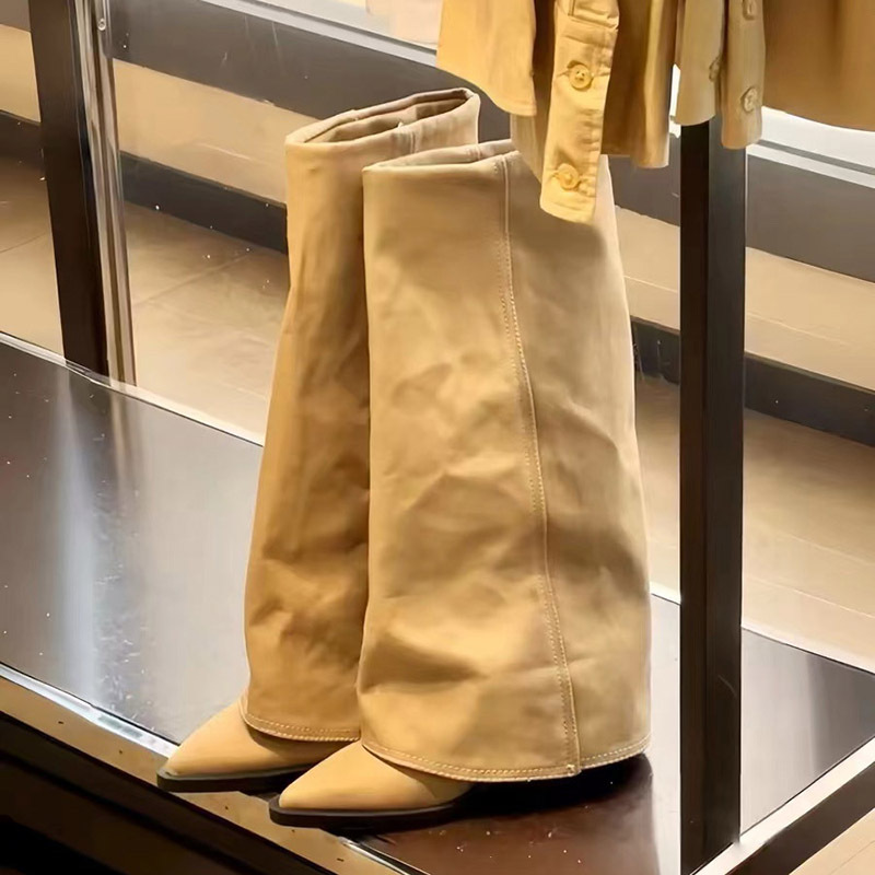 Autumn and winter new style pointed toe thick heel pants leg for women retro knee high heels western cowboy boots knight