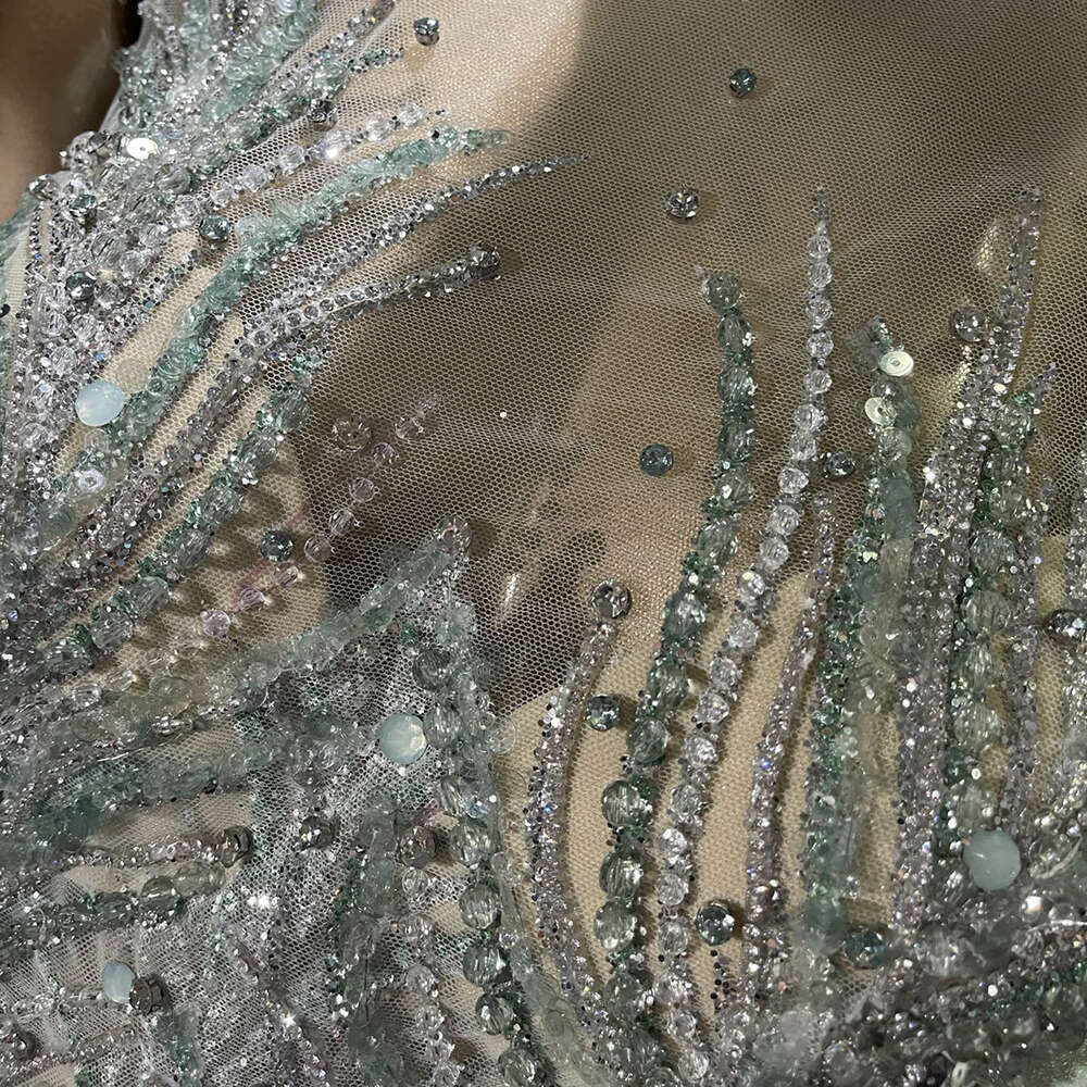 Puff Customized Green Sleeve Evening Dresses Gowns Beaded Mermaid Elegant For Women Party Couture LA
