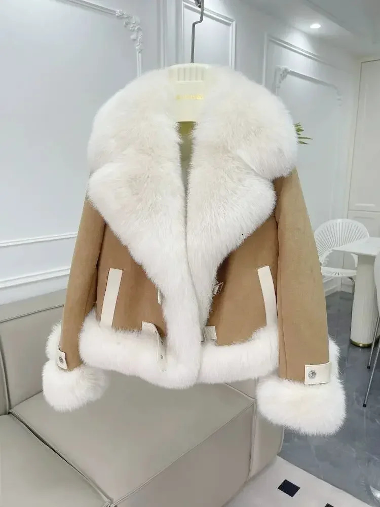 MiiiiX elegant casual style faux fur coat womens winter jacket loose splicing motorcycle down coat Parkas womens clothing 241106