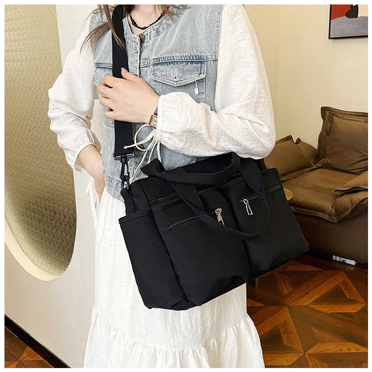 2024 Summer New Nylon Bag Women's Casual Handheld Single Shoulder Crossbody Bag Simple Double Pocket Large Capacity Tote Bag
