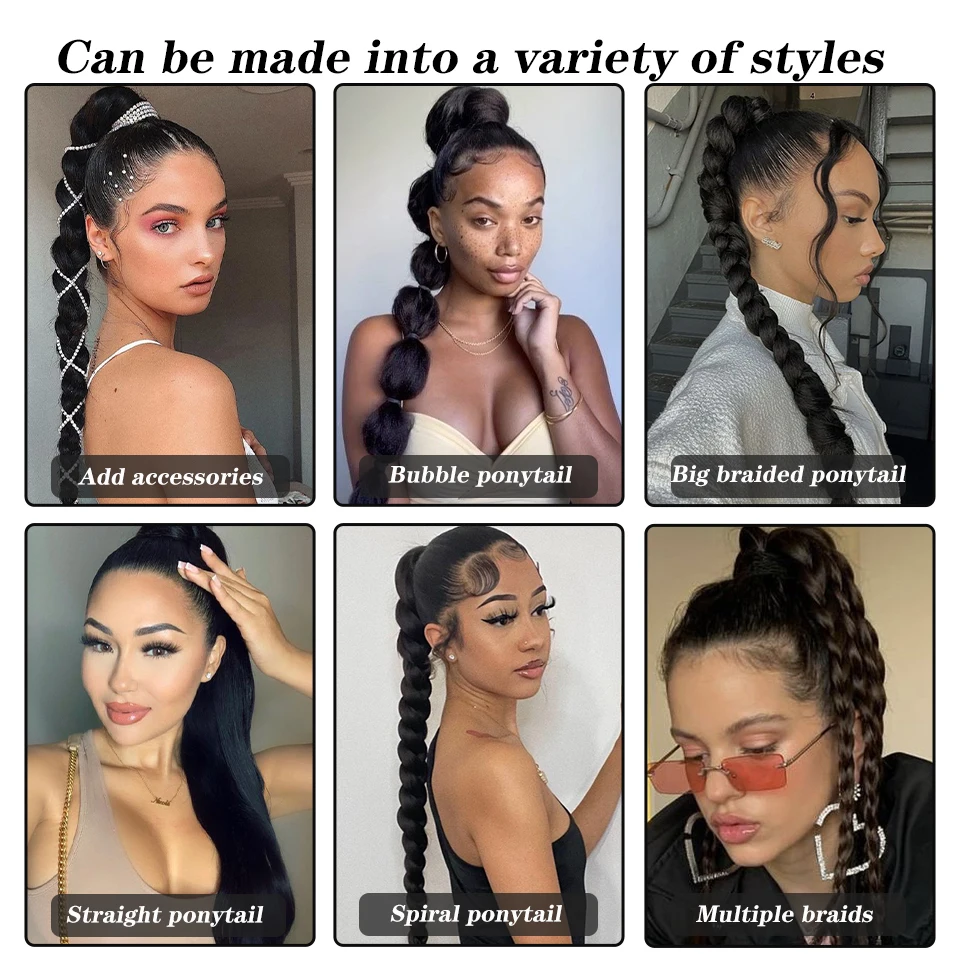 Long Braided Synthetic ddmysmile AILIADE Ponytail Hair Extensions For Women Black Brown Pony Tail With Hair Rope High Temperature Fiber Smile
