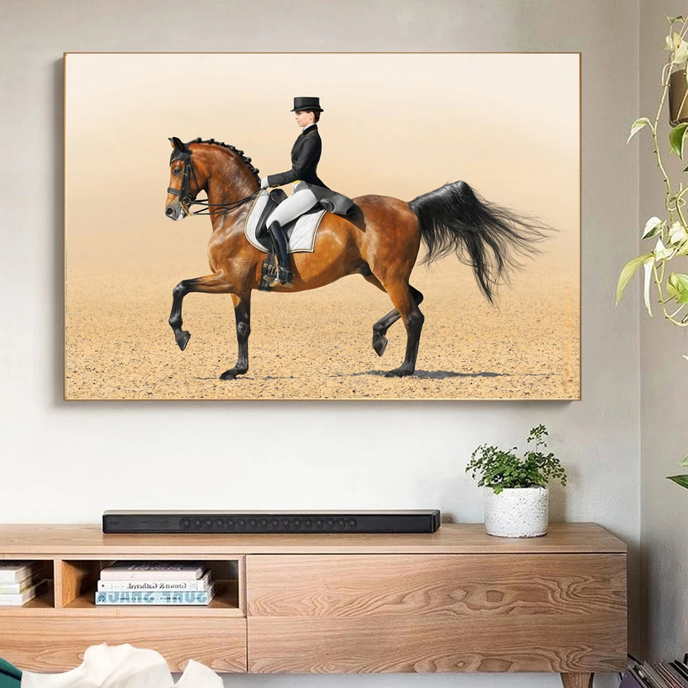 Equestrian Sport Brown Horse Canvas Painting Wall Art Horses Posters and Prints for Living Room Office Wall Decor No Frame