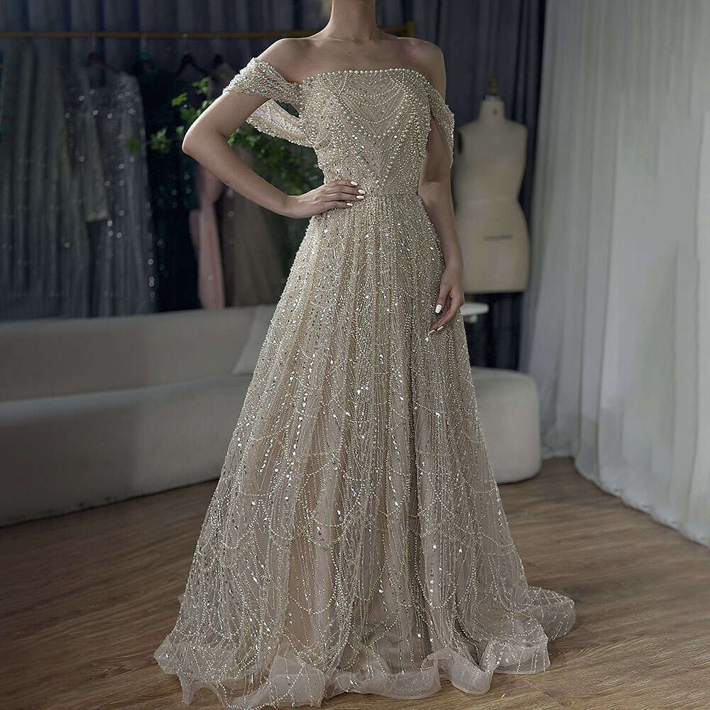 Hill Saudi Serene Arabic Nude Pearls Beaded Design A E Evening Dresses Gowns For Formal Ocn LA Customized vening mal L
