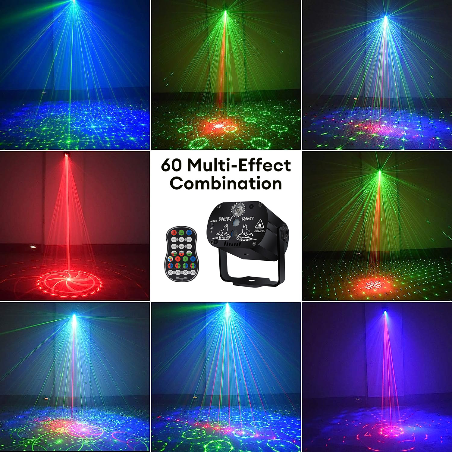 60 patterns Mini DJ Disco Light Party Stage Lighting Effect Voice Control USB Laser Projector Strobe Lamp for Home Dance Floor