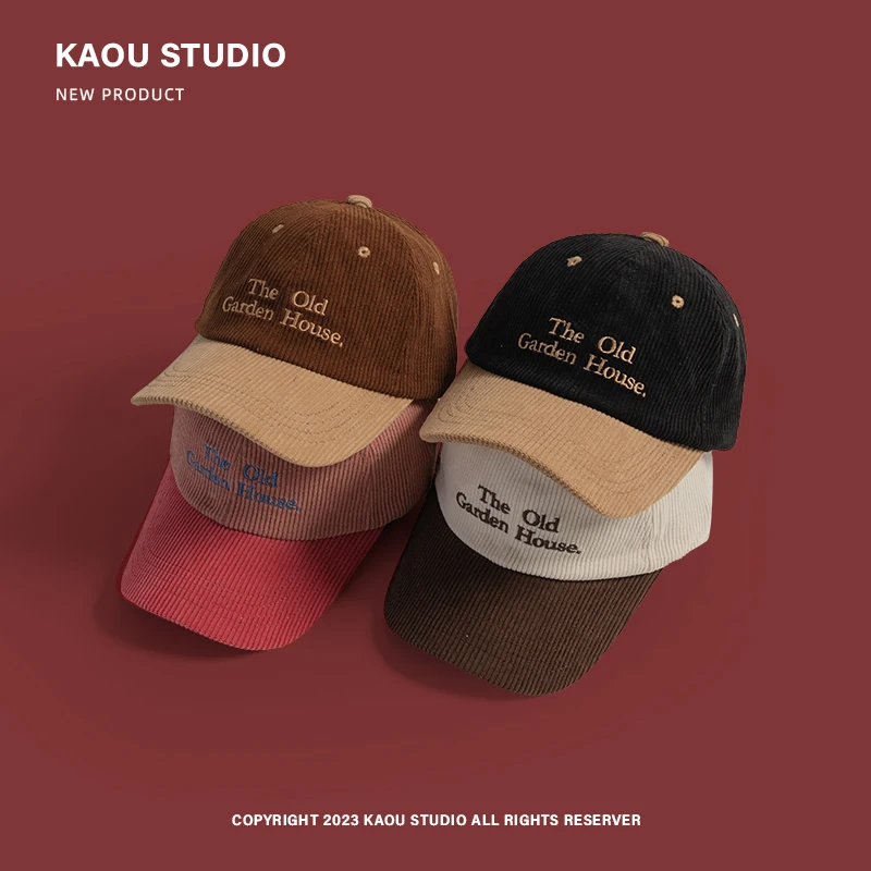 Embroidery Korean Contrasting Letter Color Women's Hats Autumn And Winter Warm Versatile Retro ddmysmile Corduroy Baseball Caps For Men Smile