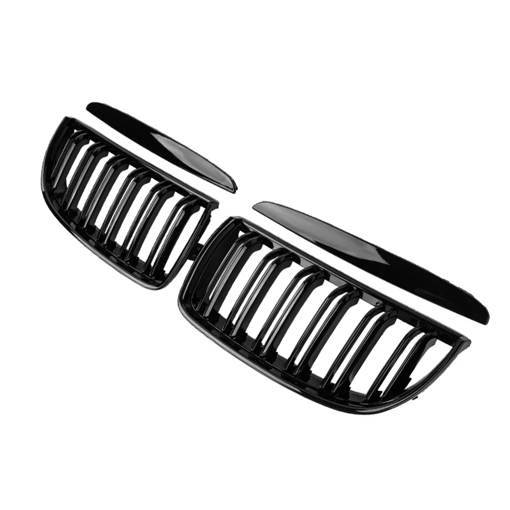 2pcs Matte/Gloss Black Front Bumper Kidney Grille Grill Hood Mesh Double Line for BMW 3 Series E90 E91 2005 2006 2007 2008