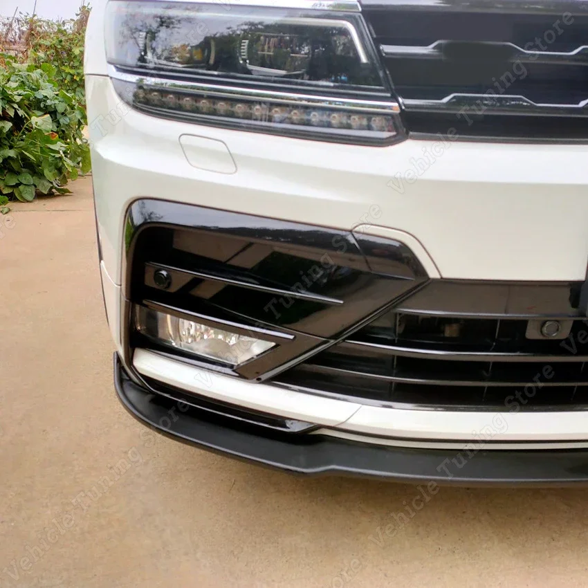 4Pcs For VW Tiguan MK2 Rline 2017-2021 Gloss Black Car Front Bumper Mesh Center Grille Grill Moulding Strips Body Kits Tuning