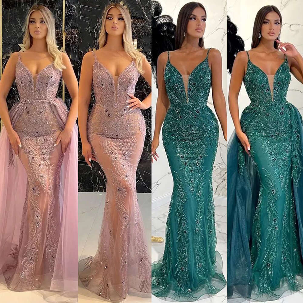 Skirt Customizedgreen Detachable Sexy Spaghetti Straps Mermaid Elegant Beaded Evening Dresses Gowns Party La71363