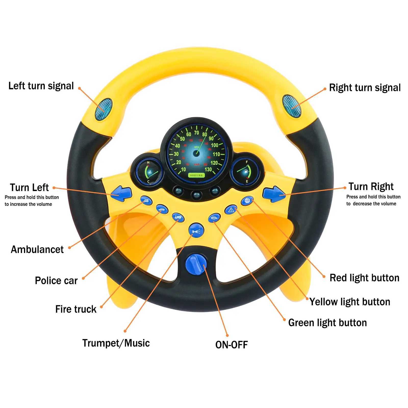 Electric simulation steering wheel toy with light and sound for childrens education co driver childrens car toy vocal toy gift W241109