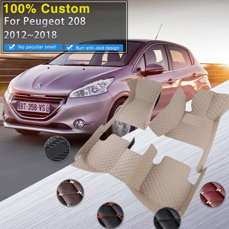 Floor Mats For Car Peugeot 208 A9 2012~2018 Carpets Leather Mat Durable Rugs Anti Dirty ddmysmile Pad Set Car Accessories 2013 2014 Smile
